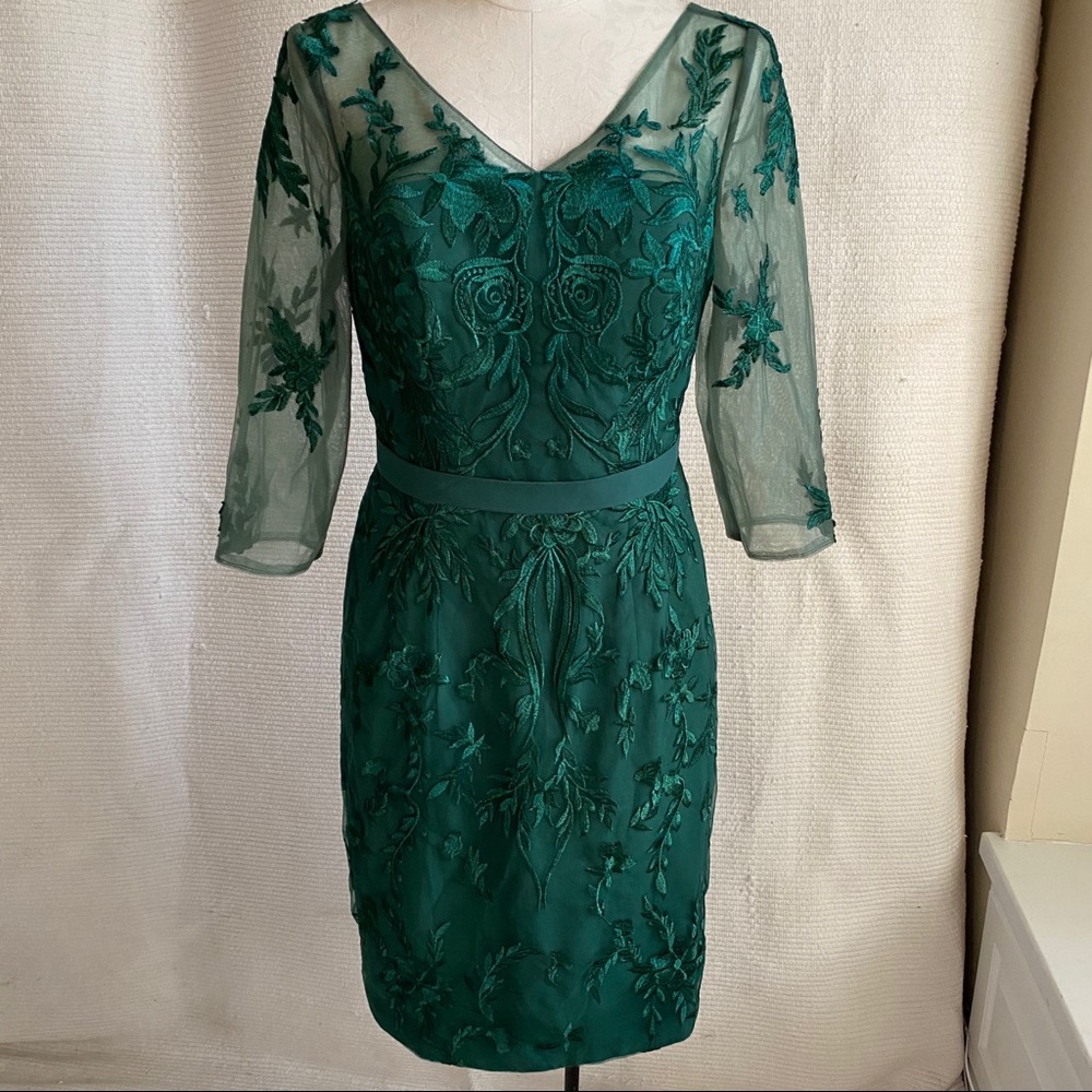 Embroidered Mesh Formal Midi Dress Emerald Green - Picture 9 of 9